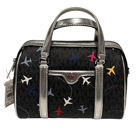 MICHAEL Michael Kors Handbags - Michael Kors Small Duffle Crossbody Black Airplane Print Jet Set Multicolor